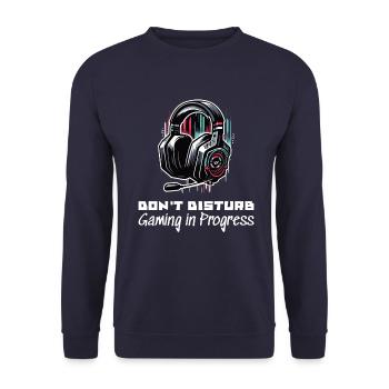 Gamer Shirt Don't disturb Gaming in Progress - Unisex Pullover - Navy - Vorne - Alina (178cm) & Michal (187cm)