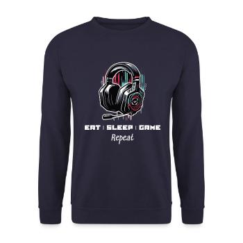 Eat Sleep Game Repeat Gamer Sayings Shirt - Unisex Sweatshirt - navy - Front - Alina (178cm) & Michal (187cm)