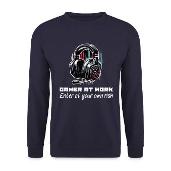 Gamer at work Enter at your own risk Beruf Arbeit - Unisex Sweatshirt - navy - Front - Alina (178cm) & Michal (187cm)