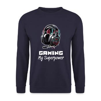 Gaming My Superpower Shirt Street Art Style - Unisex Pullover - Navy - Vorne - Alina (178cm) & Michal (187cm)
