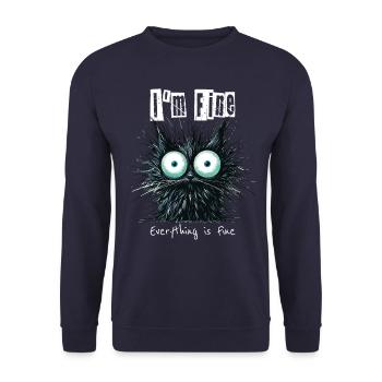 Disheveled Cat I'm Fine Everything is Fine - Unisex Sweatshirt - navy - Front - Alina (178cm) & Michal (187cm)