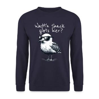 Watt'n Snack gibts hier Coole Möwe Nordsee Spruch - Unisex Pullover - Navy - Vorne - Alina (178cm) & Michal (187cm)