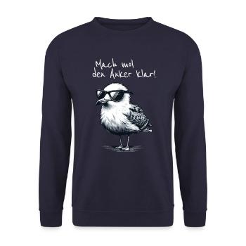 Mach mol den Anker klar Coole Seemöwe Spruch - Unisex Pullover - Navy - Vorne - Alina (178cm) & Michal (187cm)