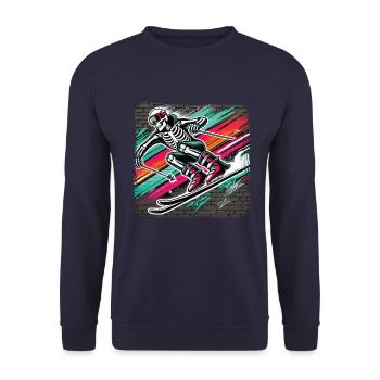 Skelett Skifahrer Graffiti Street Art Grunge Style - Unisex Pullover - Navy - Vorne - Alina (178cm) & Michal (187cm)