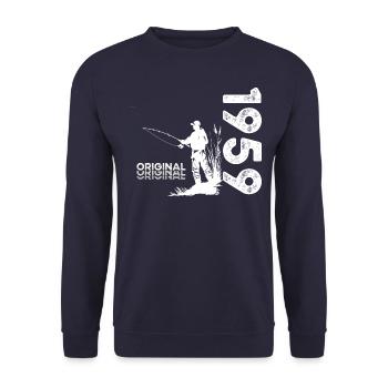 65ème Anniversaire Pêcheur Pêche 1959 Millésime 1959 - Sweat-shirt Unisexe - marine - Devant - Alina (178cm) & Michal (187cm)