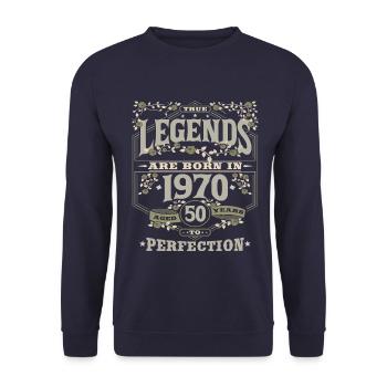 Vintage 1970 50th Birthday Legend Gift - Unisex Sweatshirt - navy - Front - Alina (178cm) & Michal (187cm)