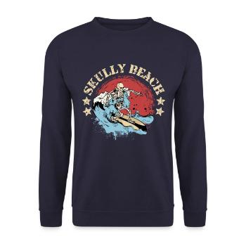 Skully Beach Skeleton Surfer Surfboard Wave Design - Unisex Sweatshirt - navy - Front - Alina (178cm) & Michal (187cm)