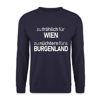 Zu fröhlich für Wien - zu nüchtern fürs Burgenland - Unisex Pullover - Navy - Vorne - Alina (178cm) & Michal (187cm)