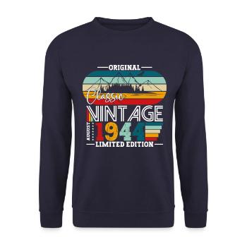 80th Birthday Original August 1944 Born 1944 - Unisex Sweatshirt - navy - Front - Alina (178cm) & Michal (187cm)