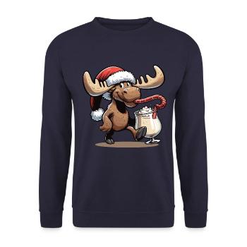 Elch Rudolph Weihnachtselch trinkt Eierlikör - Unisex Pullover - Navy - Vorne - Alina (178cm) & Michal (187cm)