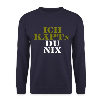 Lustige Sprüche Käptn Kapitän Segeln - Unisex Pullover - Navy - Vorne - Alina (178cm) & Michal (187cm)