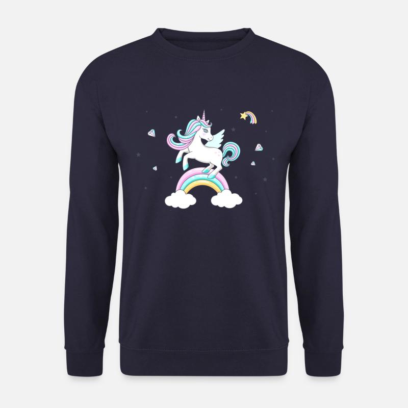 Einhorn mit Diamanten, Sternen & Regenbogen - Unisex Pullover - Navy