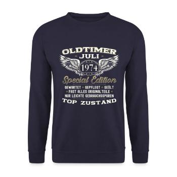 49. Geburtstag Mann Oldtimer Juli Jahrgang 1974 - Unisex Pullover - Navy - Vorne - Alina (178cm) & Michal (187cm)