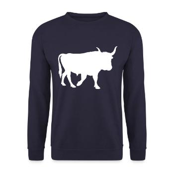 Weiße Silhouette Stier Bulle - Unisex Pullover - Navy - Vorne - Alina (178cm) & Michal (187cm)
