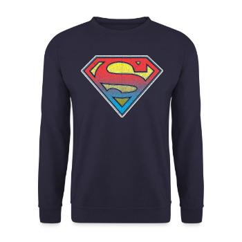 DC Comics Originals Superman Retro Logo Bunt - Unisex Pullover - Navy - Vorne - Alina (178cm) & Michal (187cm)