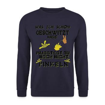 Was ich schon Geschwitzt habe - Unisex Pullover - Navy - Vorne - Alina (178cm) & Michal (187cm)