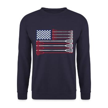 Vintage Flag > US Flag with Lacrosse Bats - Unisex Pullover - Navy - Vorne - Alina (178cm) & Michal (187cm)