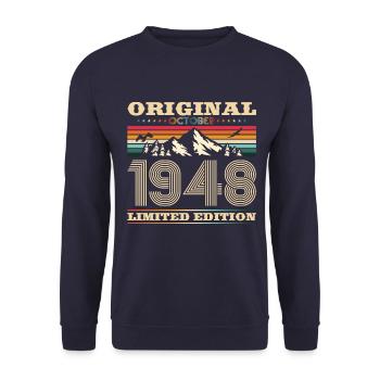 75e anniversaire Original Octobre Année 1948 - Sweat-shirt Unisexe - marine - Devant - Alina (178cm) & Michal (187cm)