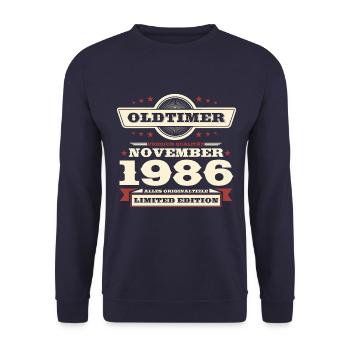 37th Birthday Classic Car November Vintage 1986 - Unisex Sweatshirt - navy - Front - Alina (178cm) & Michal (187cm)