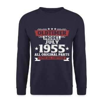 70. Geburtstag Oldtimer Juli 1955 Jahrgang 1955 - Unisex Pullover - Navy - Vorne - Alina (178cm) & Michal (187cm)