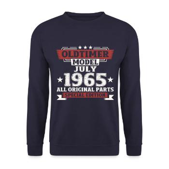 60ème Anniversaire Voiture Classique Juillet 1965 Millésime 1965 - Sweat-shirt Unisexe - marine - Devant - Alina (178cm) & Michal (187cm)