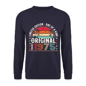 50th Birthday Gift Husband Original February 1975 - Unisex Sweatshirt - navy - Front - Alina (178cm) & Michal (187cm)