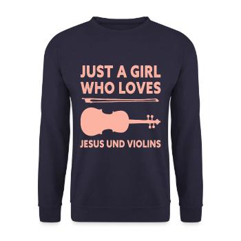 Just A Girl Who Loves Jesus And Violins - Unisex Pullover - Navy - Vorne - Alina (178cm) & Michal (187cm)