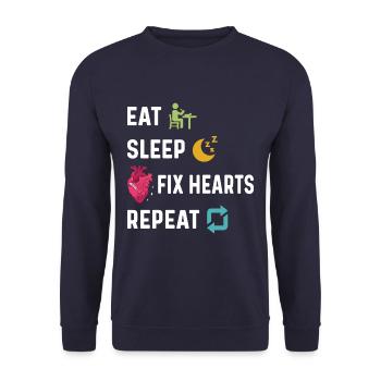 Manger dormir Fixer les cœurs Repeart Cardiologie drôle - Sweat-shirt Unisexe - marine - Devant - Alina (178cm) & Michal (187cm)
