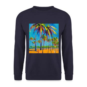 summer vacation palms oil painting - Unisex Pullover - Navy - Vorne - Alina (178cm) & Michal (187cm)