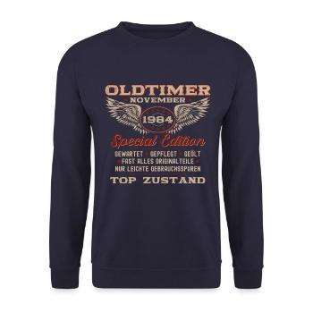 40ème Anniversaire Voiture Classique Novembre 1984 Vintage 84 - Sweat-shirt Unisexe - marine - Devant - Alina (178cm) & Michal (187cm)
