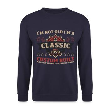 65. Geburtstag Mann Oldtimer Mai Jahrgang 1959 - Unisex Pullover - Navy - Vorne - Alina (178cm) & Michal (187cm)