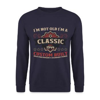 80e anniversaire homme Vintage Mai Vintage 1944 - Sweat-shirt Unisexe - marine - Devant - Alina (178cm) & Michal (187cm)