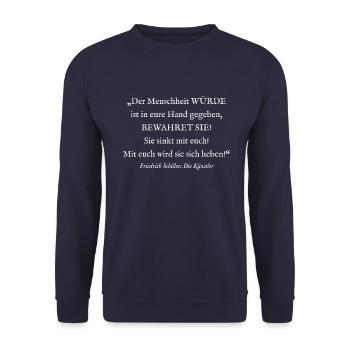 Citation de Friedrich Schiller - disant dignité humaine - Sweat-shirt Unisexe - marine - Devant - Alina (178cm) & Michal (187cm)