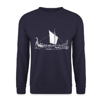 Viking motif> Viking boat - long ship - Unisex Sweatshirt - navy - Front - Alina (178cm) & Michal (187cm)