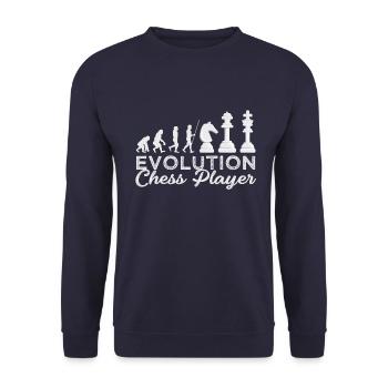 Schach Evolution Schachspieler Geschenkidee - Unisex Pullover - Navy - Vorne - Alina (178cm) & Michal (187cm)