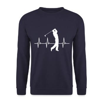 Herzschlag Golf Golfer Puls Heartbeat weiß - Unisex Pullover - Navy - Vorne - Alina (178cm) & Michal (187cm)
