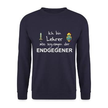 Endgegner Lehrer - Geschenkidee - Unisex Pullover - Navy - Vorne - Alina (178cm) & Michal (187cm)