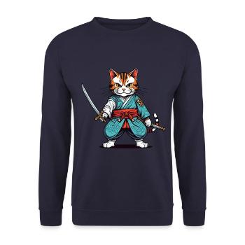 Samurai-Katze - Unisex Pullover - Navy - Vorne - Alina (178cm) & Michal (187cm)