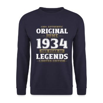 Original June 1934 Vintage 1934 Birthday 1934 - Unisex Sweatshirt - navy - Front - Alina (178cm) & Michal (187cm)