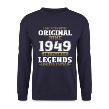 Original Juni 1949 Jahrgang 1949 Geburtstag 1949 - Unisex Pullover - Navy - Vorne - Alina (178cm) & Michal (187cm)