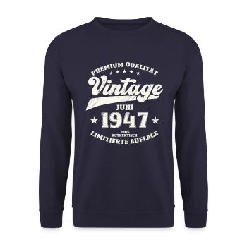 Original June 1947 Vintage 1947 Birthday 1947 - Unisex Sweatshirt - navy - Front - Alina (178cm) & Michal (187cm)
