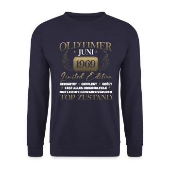 Oldtimer Juni 1969 Jahrgang 1969 55. Geburtstag 69 - Unisex Pullover - Navy - Vorne - Alina (178cm) & Michal (187cm)