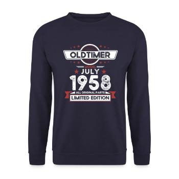 66. Geburtstag Oldtimer Juli 1958 Jahrgang 1958 - Unisex Pullover - Navy - Vorne - Alina (178cm) & Michal (187cm)