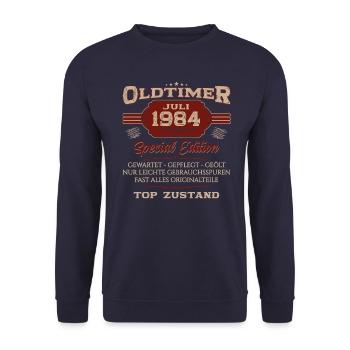 40ème Anniversaire Voiture Classique Juillet 1984 Millésime 1984 - Sweat-shirt Unisexe - marine - Devant - Alina (178cm) & Michal (187cm)