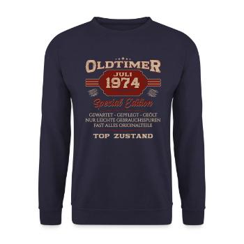 50th Birthday Classic Car July 1974 Vintage 1974 - Unisex Sweatshirt - navy - Front - Alina (178cm) & Michal (187cm)