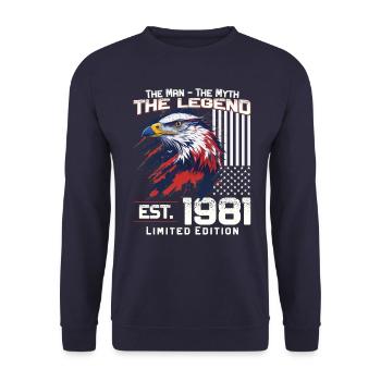 43rd Birthday Year of Build 1981 Vintage 1981 Legend - Unisex Sweatshirt - navy - Front - Alina (178cm) & Michal (187cm)