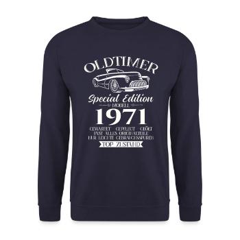 Oldtimer 1971 Jahrgang 1971 53. Geburtstag 1971 - Unisex Pullover - Navy - Vorne - Alina (178cm) & Michal (187cm)
