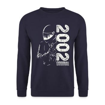 22nd Birthday Vintage 2002 Motorcyclist Biker - Unisex Sweatshirt - navy - Front - Alina (178cm) & Michal (187cm)