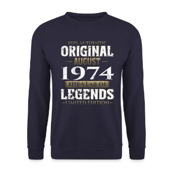50e anniversaire Original août 1974 Cassette 1974 - Sweat-shirt Unisexe - marine - Devant - Alina (178cm) & Michal (187cm)