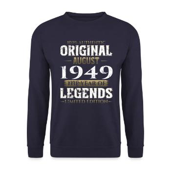 75th Birthday Original August 1949 Born 1949 - Unisex Sweatshirt - navy - Front - Alina (178cm) & Michal (187cm)